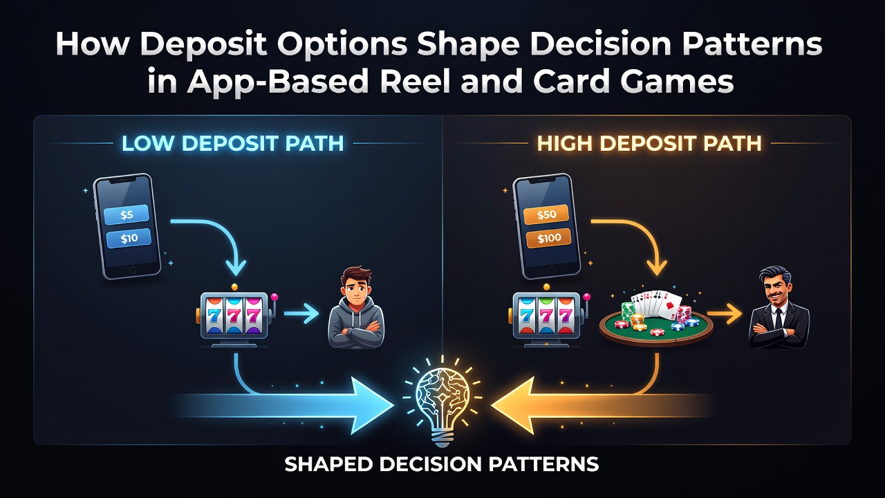 Mobile App-Oberfläche mit verschiedenen Einzahlungsoptionen für Reel- und Kartenspiele